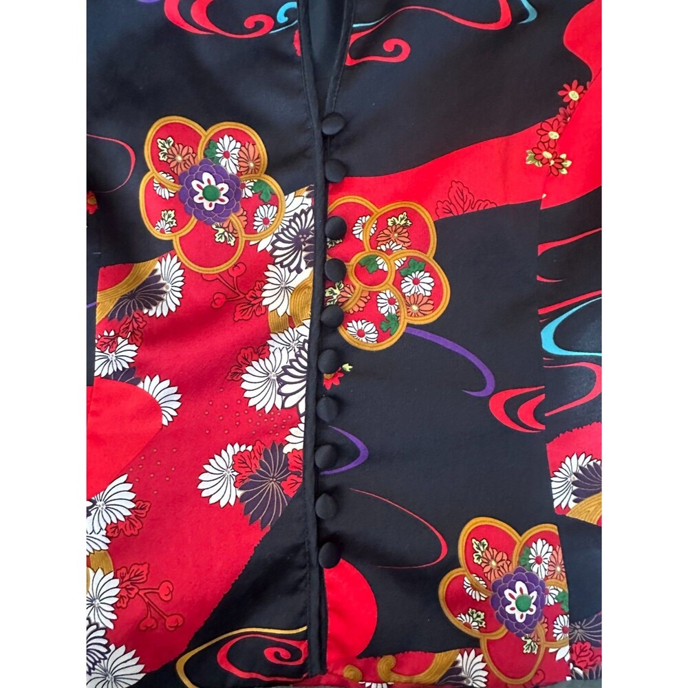 JS Collections Silk Jacket Floral Asian Print Mandarin Collar Red Black - Picture 5 of 8